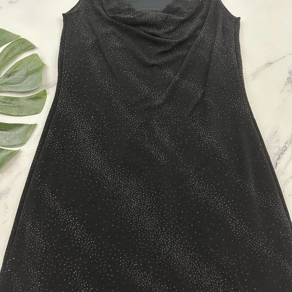 David Wayne Womens Vintage Y2k Slip Dress Size M Black Sparkle Mesh Draped Back